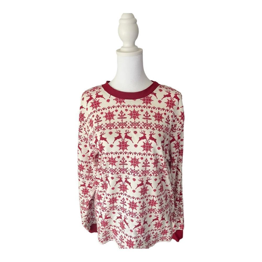 Pottery Barn Kids Women’s Size M Organic Cotton Red Christmas Sleep Top EUC